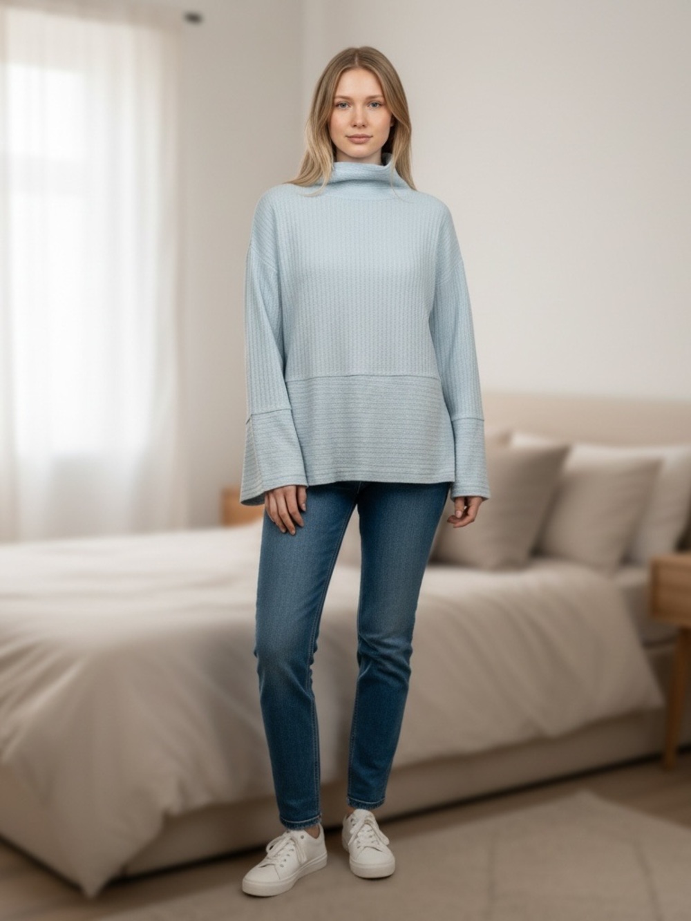 Tahari Light Blue Turtleneck Sweater